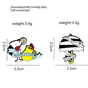 Creative enamel pins with umbrella and drink icons on eco-friendly alloy base