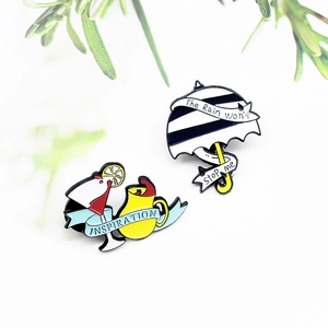 Creative Alloy Enamel Brooch Pin Set Umbrella Wine Cup Inspiration Letter Badge Pins For Clothes Backpack Decoration