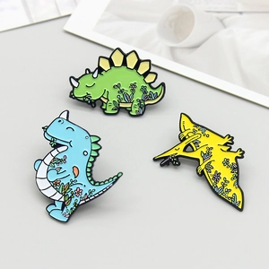 Broche Créative en Émail Dinosaure Floral de Dessin Animé Pins Mignon Animal Alliage Broche pour Enfants Femmes Bijoux de Mode Cadeau Badge