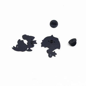 Detail view of the durable zinc alloy pins back with black secure rubber clutches