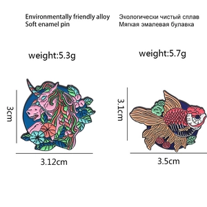 Broches en émail licorne et poisson rouge en alliage écologique avec finition émail