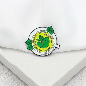Cute Green Tea Club Enamel Pin Alloy Brooch Cartoon Tea Cup Smiley Leaf Badge For Backpack Clothes Accessories Unisex