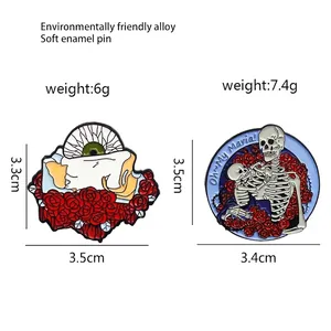 Skeleton embracing baby and eyeball in roses enamel pins for clothes and bags