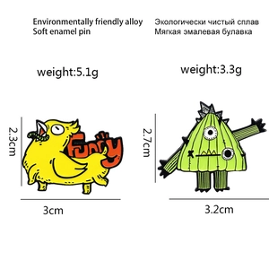 Creative cartoon funny enamel pins with weight and size specifications for bird and monster