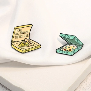 Cartoon Pizza Emaille Pins mit Aufschrift I saved it for you für Freunde