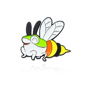 Creative cartoon frog and bee enamel pin with yellow stripes and wings for fashion