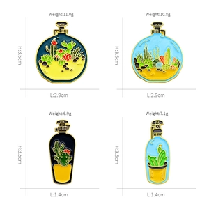 Ensemble de broches flacons de parfum cactus en émail en quatre couleurs mode