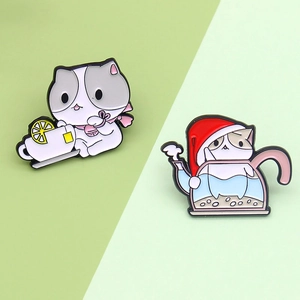Cartoon Cute Cat Enamel Brooch Alloy Funny Cat In Teapot And Tea Cup Pins For Women Kids Clothing Backpack Jewelry Gift