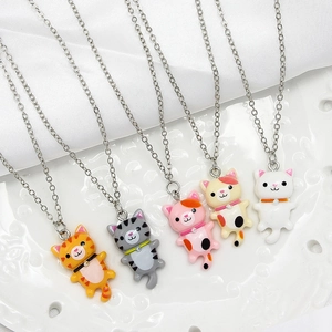 Süße Cartoon Katze Anhänger Halskette Harz Legierung Tier Charme Schlüsselbeinkette Für Damen Mädchen Mode Schmuck Geschenk