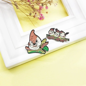 Cute Cartoon Bird Enamel Pin Alloy Drip Oil Reading Bird Cherry Branch Creative Brooch Badge For Women Kids Jewelry Gift