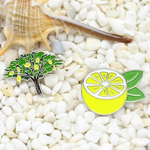 Fashion Fruit Lemon Enamel Brooch Alloy Cartoon Yellow Green Plant Tree Lapel Pin For Women Kids Clothes Decorative Jewelry