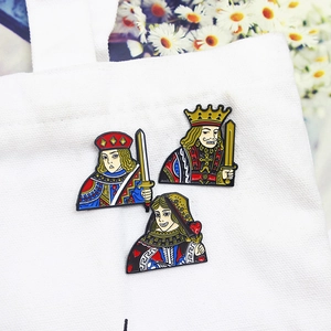 Creative poker character enamel pin set JQK king queen badges on white canvas bag
