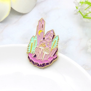 Fantasy Mushroom Crystal Enamel Brooch Cartoon Moon Pine Tree Alloy Forest Badge Pin For Clothing Bags Accessories Jewelry