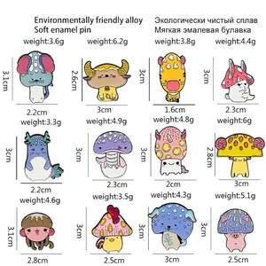 Broches animaux créatives avec chapeaux de champignons en émail coloré et alliage