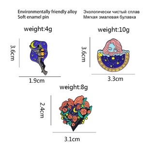 Détails des dimensions et poids des broches émaillées plongeur et fleurs