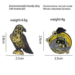 Steampunk enamel mechanical bird and gear robot lapel pin set in zinc alloy