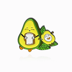 Creative avocado cartoon enamel brooch with smiley face toast bread fashion badge accessory