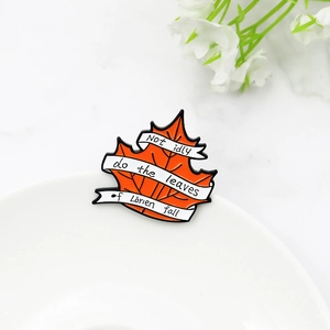 Enamel Orange Maple Leaf Brooch With Ribbon Lettering Alloy Autumn Leaf Lapel Pin For Backpack Hat Clothes Unisex Jewelry