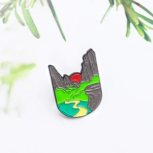 Nature Scenery Enamel Pin Mountain River Sunset Landscape Alloy Brooch Lapel Badge For Women Men Clothing Backpack Hat Decoration Gift