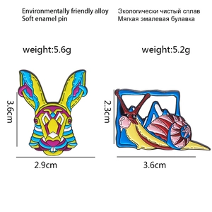 Colorful enamel rabbit and snail alloy brooches with detailed size and weight specs