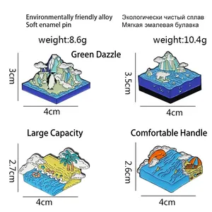 Set di spille smaltate a tema oceanico con orsi polari, pinguini e paesaggi di mare
