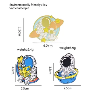 Astronaut space enamel pins set made of eco-friendly alloy with size and weight specs
