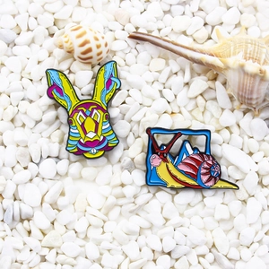 Creative Cartoon Animal Enamel Brooch Pin Colorful Geometric Rabbit Head And Cool Snail Badge Alloy Pin For Clothes Bag Jewelry