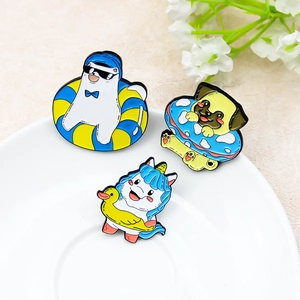 Cute Cartoon Animal Enamel Brooch Pin Alloy Lacquer Polar Bear Pug Dog Unicorn Shape Clothing Bag Decoration Jewelry Gift