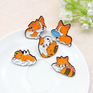 Cute Cartoon Animal Enamel Pin Corgi Dog Cat Red Panda Lapel Badge For Bags Backpack Hats Denim Jackets Jewelry Gift