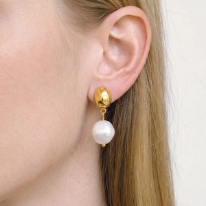 Vintage Minimalist Artificial Pearl Pendant Earrings 304 Stainless Steel 18K Gold Plated Waterproof Hypoallergenic Fashion Jewelry