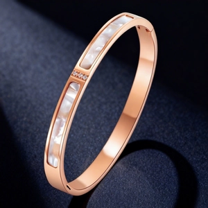 Minimalist Stainless Steel Bangle Bracelet For Women Shell Rhinestone Inlaid Gold Rose Gold Silver Waterproof Hand Jewelry