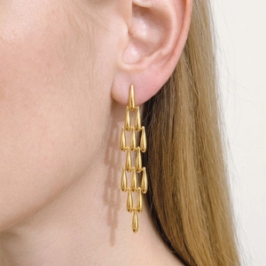 Boucles D'oreilles Longues À Pampilles En Acier Inoxydable Pour Femmes Imperméable Hypoallergénique Plaqué Or PVD Goutte D'eau