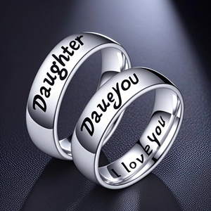 Stainless Steel Engraved Family Ring Dad Mom Daughter Son I Love You Minimalist Band Jewelry Gift For Women Men
