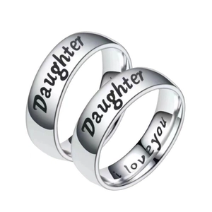 Polished silver stainless steel rings with engraved Daughter and i love you family gift