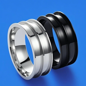 Bague en Acier Titane DIY Double Rainure pour Hommes Minimaliste Noir Argent Poli Brossé Base de Bijoux Cadeau