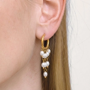 Stainless Steel Artificial Pearl Tassel Hoop Earrings Waterproof Hypoallergenic Fashion Geometric Jewelry For Women Luxury Style