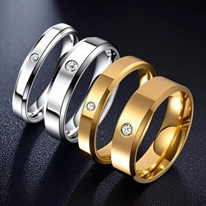 Bague Anneau en Acier Titane avec Strass Minimaliste pour Couples Bague en Acier Inoxydable Poli avec Pierre Unique Incrustée Bijoux de Mode