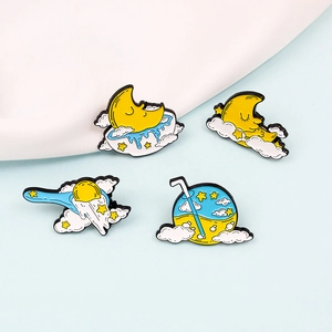 Cartoon Moon Cloud Enamel Pin Alloy Starry Sky Theme Brooch Badge For Women Kids Clothes Bag Backpack Accessories Gift