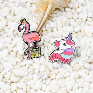 Cartoon Animal Enamel Brooch Pin Alloy Flamingo Stand Tall Unicorn Lucky Badge For Clothes Bags Unisex Jewelry