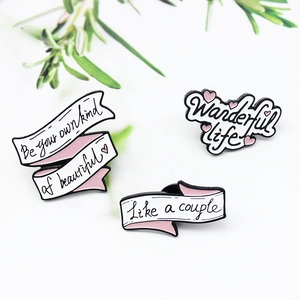 Alloy Soft Enamel Brooch Pin Wonderful Life Quote Ribbon Badge Heart Pattern Letter Jewelry For Clothing Backpack Accessory