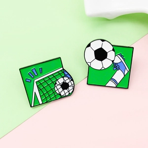 Creative two-piece soccer theme enamel pin set featuring a football and sports sneaker