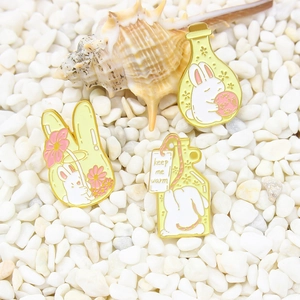 Simpatica Spilla in Smalto a Forma di Coniglio in Lega Bottiglia Coniglio Con Fiore Palla Distintivo per Donna Bambini Accessori Abbigliamento