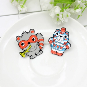 Cartoon Tier Band Emaille Brosche Süßer Bär Trommel Waschbär Trompete Legierung Pin Abzeichen Schmuck Geschenk Damen Kinder
