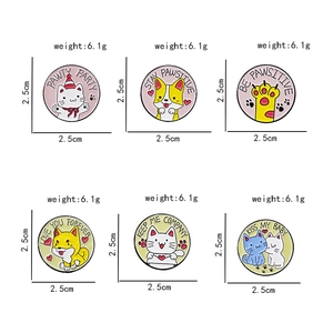 Set of 6 cute cartoon animal enamel pins featuring cats, dogs, and paws for accessories