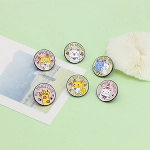 Cute Cartoon Animal Enamel Pin Round Alloy Badge Cat Dog Paw Shiba Inu Corgi Lapel Pins For Clothes Bags Accessories