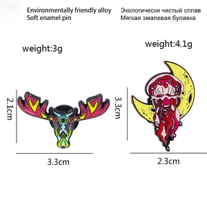 Colorful jellyfish on moon and creative deer head alloy brooches with dimensions