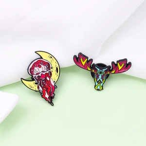 Creative Cartoon Alloy Enamel Brooch Pin Set Psychedelic Deer Head Moon Jellyfish Animal Badge For Bag Clothes Jewelry Gift