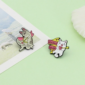 Broche de Esmalte de Cupido Animal de Dibujos Animados para Parejas Corazón Flecha Cinta Gato Blanco Perro Marrón Aleación Alfiler de Solapa Joyería Regalo
