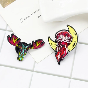 Creative alloy jellyfish moon and colorful deer head enamel pins set for fashion accessories
