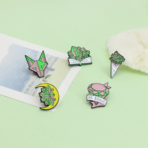 Alloy Enamel Crystal Brooches Geometric Fox Moon Book Pins For Clothes Backpack Decoration Aesthetic Fashion Jewelry Gift Women